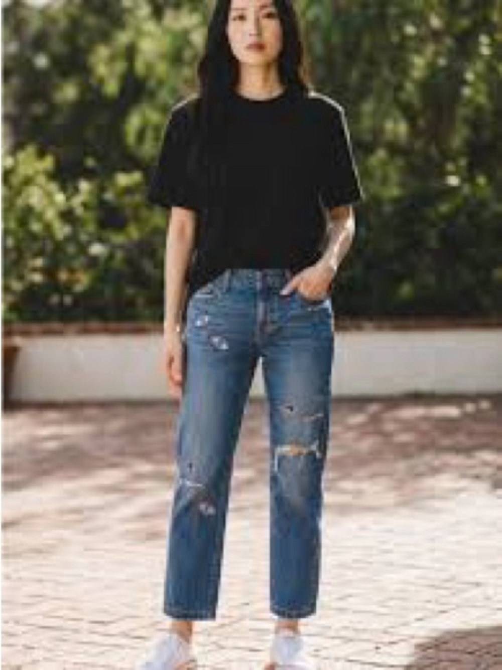 PAIGE Dark Blue Distressed Ankle Crop Jeans